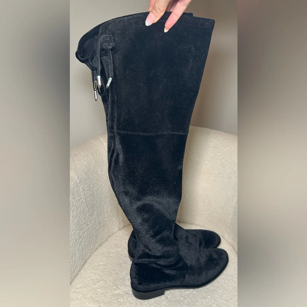 Marc Fisher Hulie boots black over the knee velvet type fall winter low heel 8.5